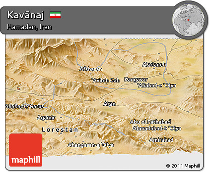 Satellite Panoramic Map of Kavānaj