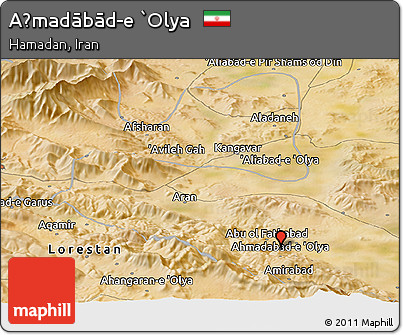 Satellite Panoramic Map of Aḩmadābād-e `Olya