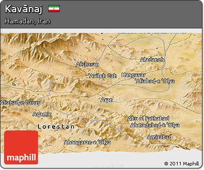 Satellite Panoramic Map of Kavānaj