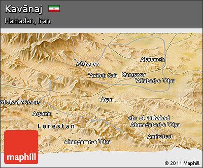 Satellite Panoramic Map of Kavānaj