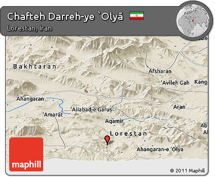 Shaded Relief Panoramic Map of Chafteh Darreh-ye `Olyā