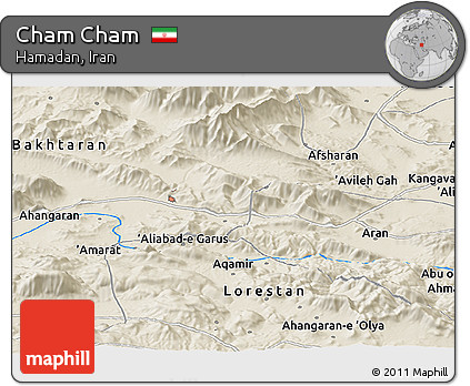 Shaded Relief Panoramic Map of Cham Cham