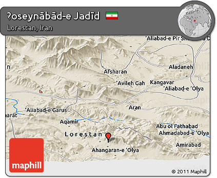 Shaded Relief Panoramic Map of Ḩoseynābād-e Jadīd