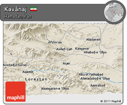 Shaded Relief Panoramic Map of Kavānaj