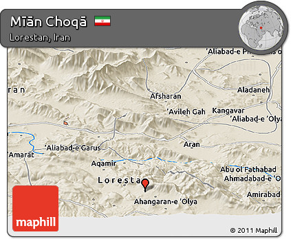 Shaded Relief Panoramic Map of Mīān Choqā