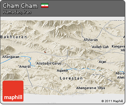 Shaded Relief Panoramic Map of Cham Cham
