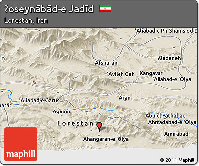 Shaded Relief Panoramic Map of Ḩoseynābād-e Jadīd