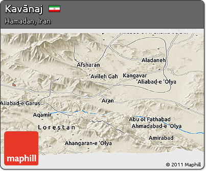 Shaded Relief Panoramic Map of Kavānaj