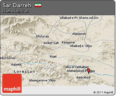 Shaded Relief Panoramic Map of Sar Darreh