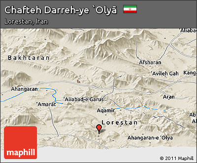 Shaded Relief Panoramic Map of Chafteh Darreh-ye `Olyā