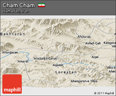 Shaded Relief Panoramic Map of Cham Cham