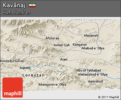 Shaded Relief Panoramic Map of Kavānaj