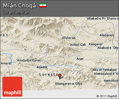 Shaded Relief Panoramic Map of Mīān Choqā