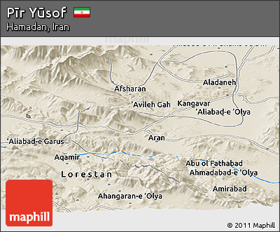 Shaded Relief Panoramic Map of Pīr Yūsof