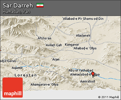 Shaded Relief Panoramic Map of Sar Darreh