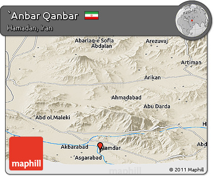 Shaded Relief Panoramic Map of `Anbar Qanbar
