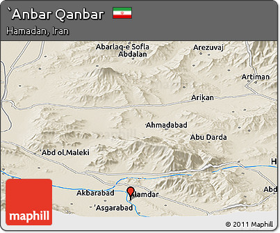 Shaded Relief Panoramic Map of `Anbar Qanbar