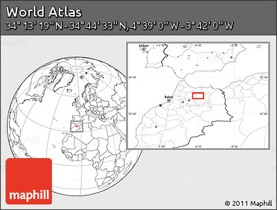 Blank Location Map of the Area around 34° 28' 56" N, 4° 10' 30" W