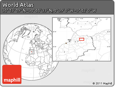 Blank Location Map of the Area around 34° 28' 56" N, 4° 10' 30" W