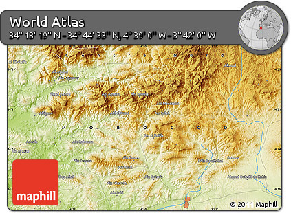 Physical Map of the Area around 34° 28' 56" N, 4° 10' 30" W