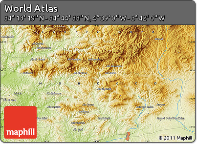 Physical Map of the Area around 34° 28' 56" N, 4° 10' 30" W