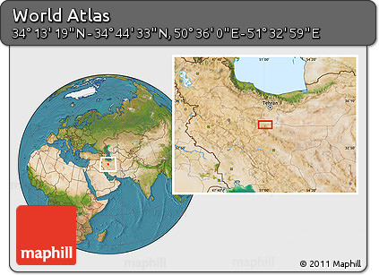 Satellite Location Map of the Area around 34° 28' 56" N, 51° 4' 30" E