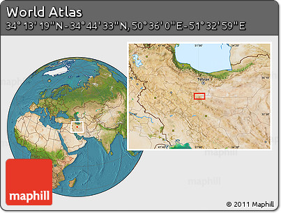 Satellite Location Map of the Area around 34° 28' 56" N, 51° 4' 30" E