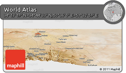 Satellite Panoramic Map of the Area around 34° 28' 56" N, 51° 4' 30" E