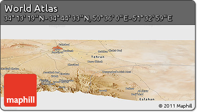 Satellite Panoramic Map of the Area around 34° 28' 56" N, 51° 4' 30" E