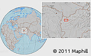 Gray Location Map of Herāt, hill shading