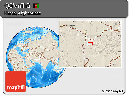 Shaded Relief Location Map of Qā'enīhā