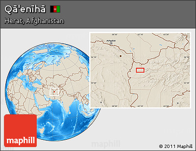 Shaded Relief Location Map of Qā'enīhā