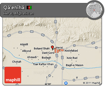 Shaded Relief Map of Qā'enīhā