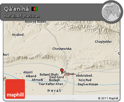 Shaded Relief Panoramic Map of Qā'enīhā