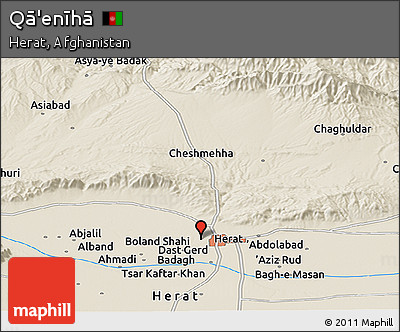 Shaded Relief Panoramic Map of Qā'enīhā