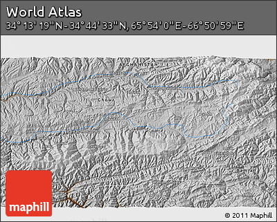 Physical 3D Map of the Area around 34° 28' 56" N, 66° 22' 30" E