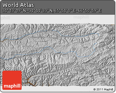 Physical 3D Map of the Area around 34° 28' 56" N, 66° 22' 30" E