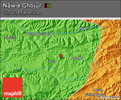 Political 3D Map of Nāw-e Ghojūr