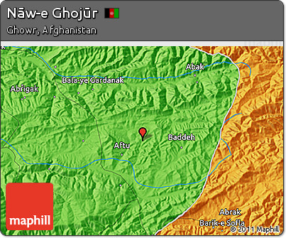Political 3D Map of Nāw-e Ghojūr