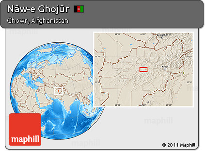 Shaded Relief Location Map of Nāw-e Ghojūr