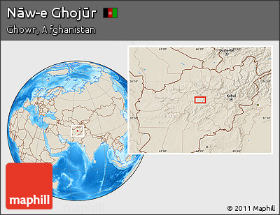Shaded Relief Location Map of Nāw-e Ghojūr