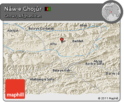Shaded Relief Panoramic Map of Nāw-e Ghojūr