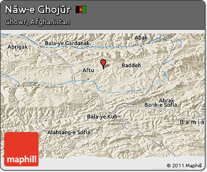 Shaded Relief Panoramic Map of Nāw-e Ghojūr