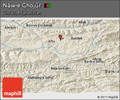 Shaded Relief Panoramic Map of Nāw-e Ghojūr