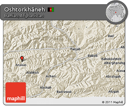 Shaded Relief 3D Map of Oshtorkhāneh