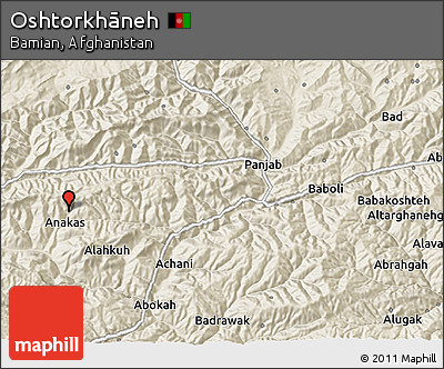 Shaded Relief 3D Map of Oshtorkhāneh