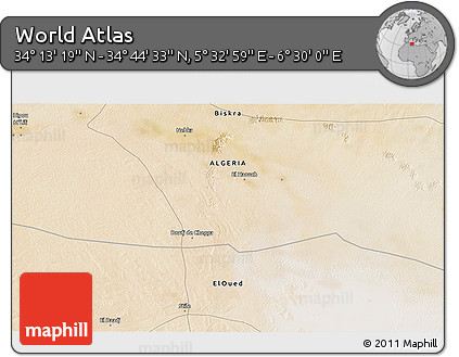 Satellite 3D Map of the Area around 34° 28' 56" N, 6° 1' 30" E