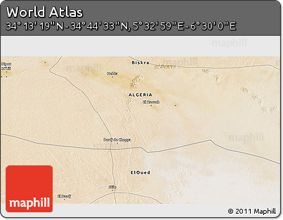 Satellite 3D Map of the Area around 34° 28' 56" N, 6° 1' 30" E