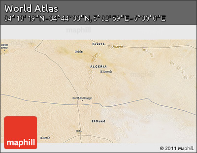 Satellite 3D Map of the Area around 34° 28' 56" N, 6° 1' 30" E