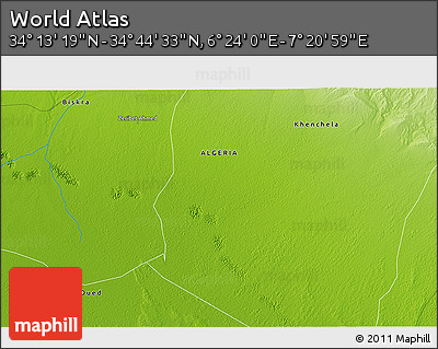 Physical 3D Map of the Area around 34° 28' 56" N, 6° 52' 30" E